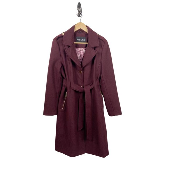 Guess Jackets & Blazers - Guess Maroon Purple Long Winter Peacoat Dress Coat Jacket in a size L